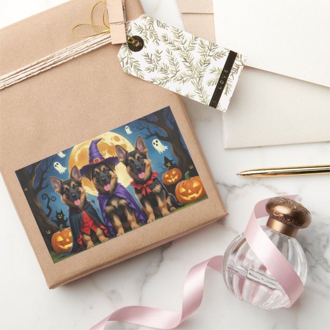 Adesivo Retangular Cães german shepherd Pumpkin Halloween Engraçado (Presentear)