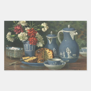 Adesivo Retangular Café à tarde da Vintage, Bolo, Chá e Flores