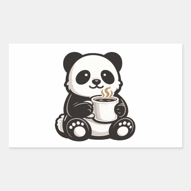 Adesivo Retangular Café de Panda Fofo – Panda Kawaii Segurando Café  (Frente)