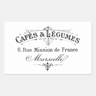 Adesivo Retangular cafés e leguminosa franceses da tipografia do