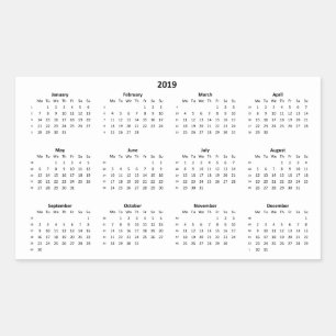 Adesivo Retangular Calendário 2019