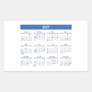 Adesivo Retangular Calendário Mensal Retangular de 2027