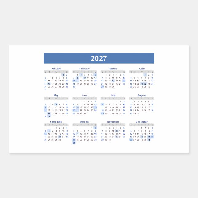 Adesivo Retangular Calendário Mensal Retangular de 2027     (Frente)