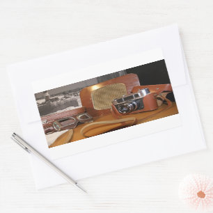 Adesivo Retangular Câmera analógica Vintage em invólucro castanho de