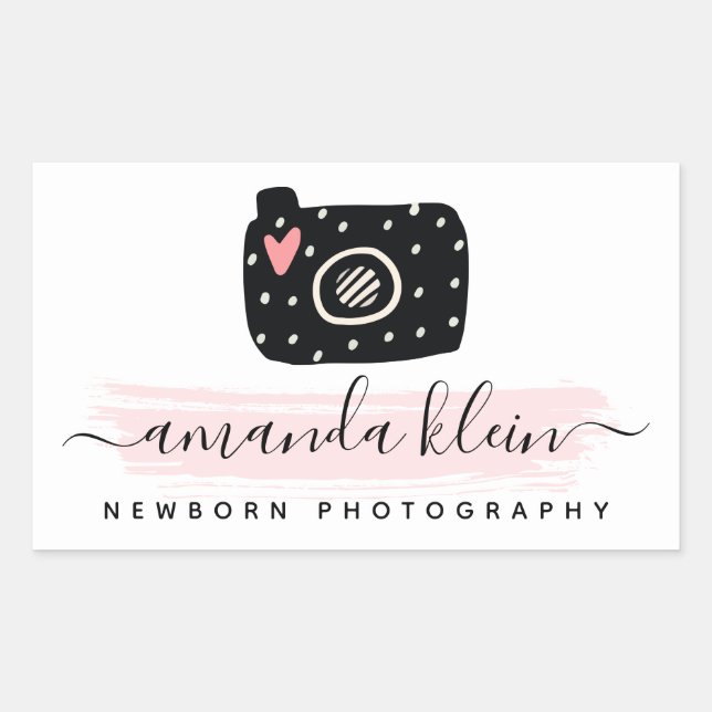 Adesivo Retangular Câmera de Fotógrafo Mínima e Bonita Preta e Rosa (Frente)