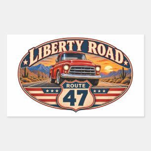 Adesivo Retangular Caminhão Antigo Liberty Road Rota 47