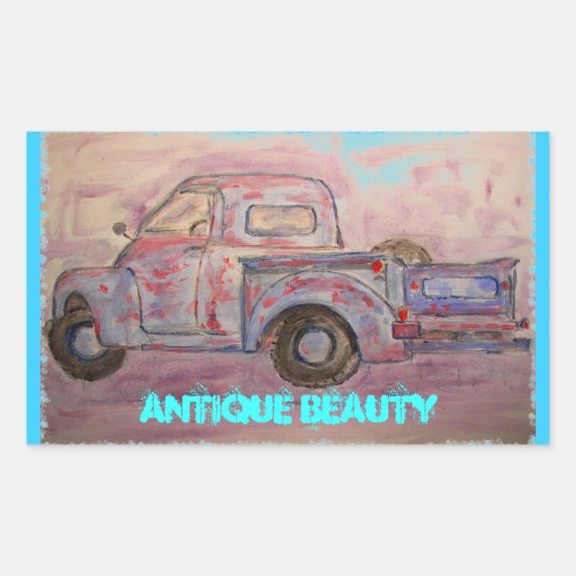 Adesivo Retangular caminhão azul-patina de beleza antiga (Frente)