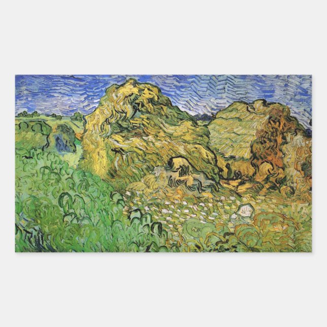 Adesivo Retangular Campo com Montes de Trigo por Vincent van Gogh (Frente)