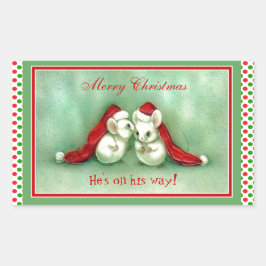 Adesivo Retangular Camundongos natais vintages com Red Santa Hats