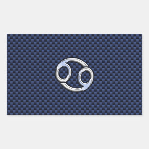 Adesivo Retangular Cancer Zodiac Símbolo Marinho Azul Fibra de Carbon