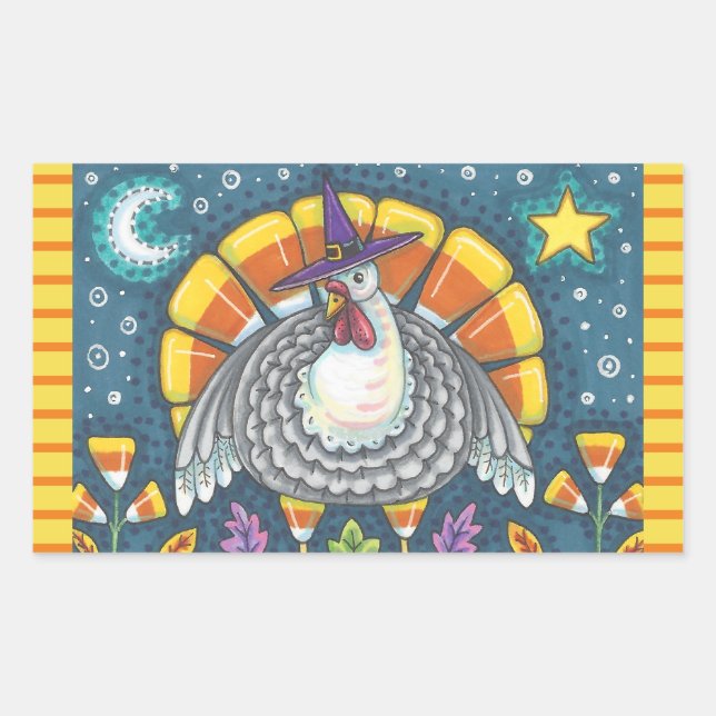 ADESIVO RETANGULAR CANDY CORN TURKEY, OBRIGANDO A FOLHA DE MADEIRA (Frente)