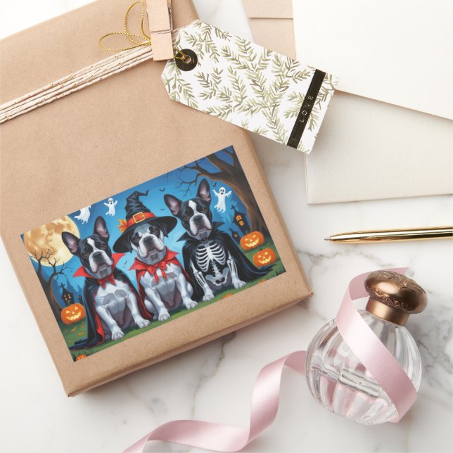 Adesivo Retangular Cane Corso Cachorros Pumpkin Halloween Engraçado (Presentear)