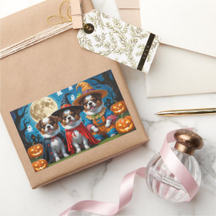 Adesivo Retangular Caninos Japoneses Pumpkin Halloween Engraçado