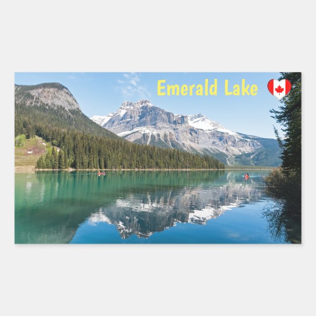 Adesivo Retangular Canoa no famoso Lago Esmeralda - Yoho NP, Canadá (Frente)