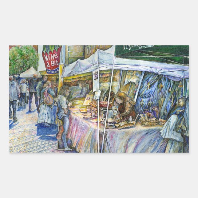 Adesivo Retangular Canto de Fazenda de Porco Voador e Vinho um Pouco. (Frente)