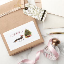 Adesivo Retangular Cão de Natal Negro e Tan Dachshund Engraçado