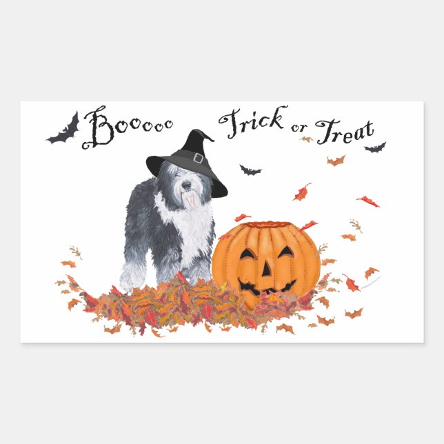Adesivo Retangular Cão de Pastoreio Inglês Antigo Halloween (Frente)