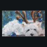Adesivo Retangular Cão Ocidental Terrier Blue Christmas Westie<br><div class="desc">Mais arte caprichosa de Mary Sparrow do estúdio da Lua na Shelby NC. Deem um pouco de Westie Whimsy para o amante mais sábio da sua vida!</div>