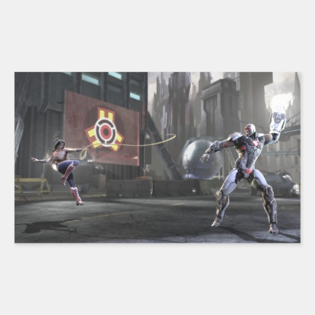 Adesivo Retangular Captura de tela: Mulher Maravilha vs Cyborg 2 (Frente)