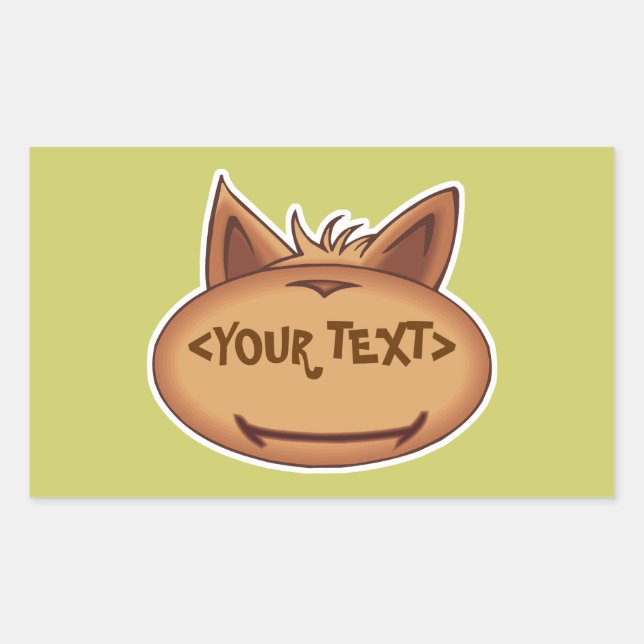 Adesivo Retangular Cara de Gato Engraçada, <YOUR TEXT> (Frente)