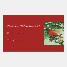 Adesivo Retangular Cardeal Masculino e Vermelho Holly Branch