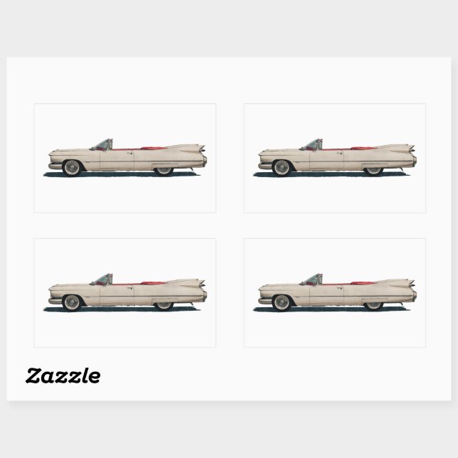 Adesivo Retangular Carro do Cadillac Branco Vintage (Folha)