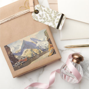 Adesivo Retangular Carro vintage na estrada da montanha no inverno