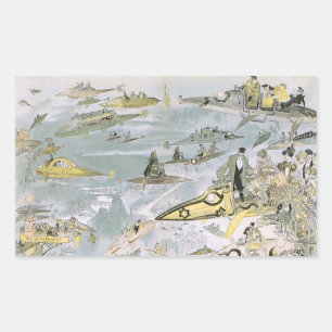 Adesivo Retangular Carros Futuristas de Ficção Científica Vintage, Tá