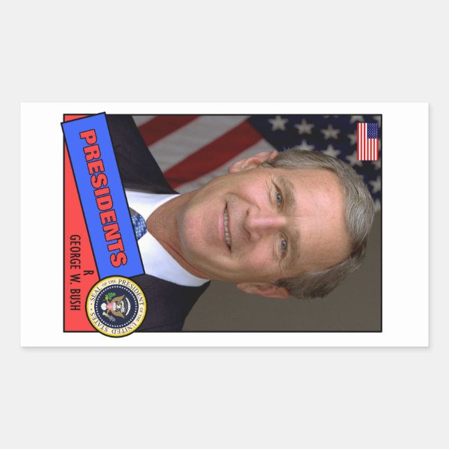 Adesivo Retangular Cartão de Beisebol George W. Bush (Frente)