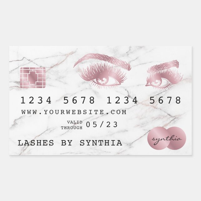 Adesivo Retangular Cartão de Crédito Rosa de mármore branco estilizad (Frente)