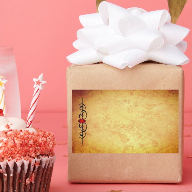 Adesivo Retangular Cartão de visita PERSONALIZADO de couro e rubi (Festa)