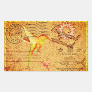 Adesivo Retangular Cartão postal da ilha tropical hummingbird