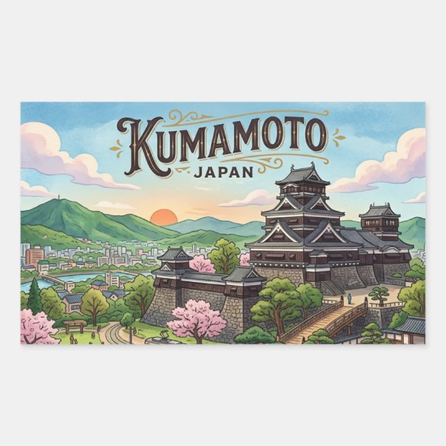 Adesivo Retangular Cartão postal de Kumamoto (Frente)