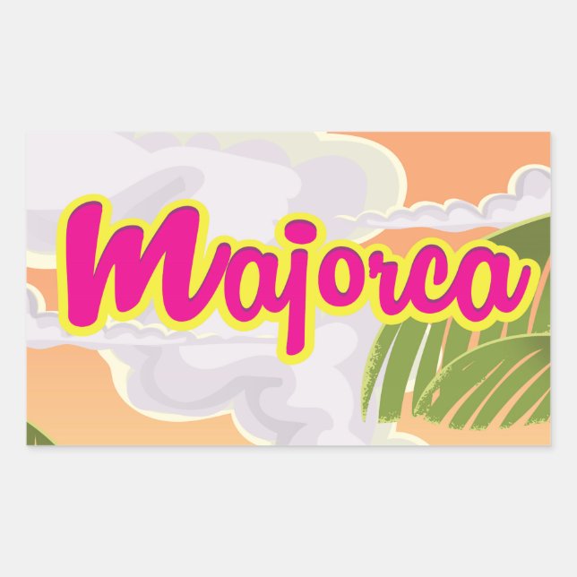 Adesivo Retangular cartaz de viagem antigo de Maiorca. (Frente)