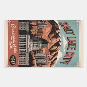Adesivo Retangular Cartaz de Viagem Retro Vintage Salt Lake City Utah