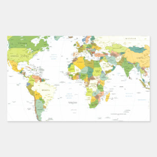 Adesivo Retangular Cartaz do Atlas Político do Mapa Mundial: Decoraçã