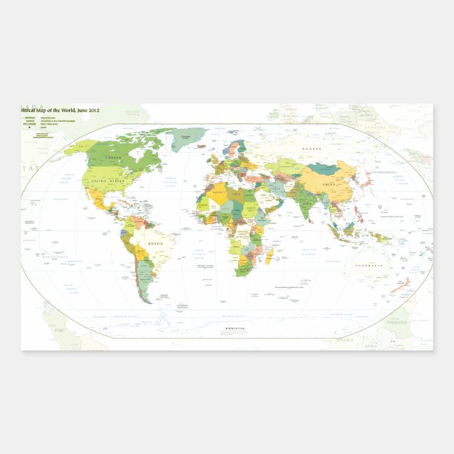 Adesivo Retangular Cartaz do Atlas Político do Mapa Mundial: Decoraçã (Frente)