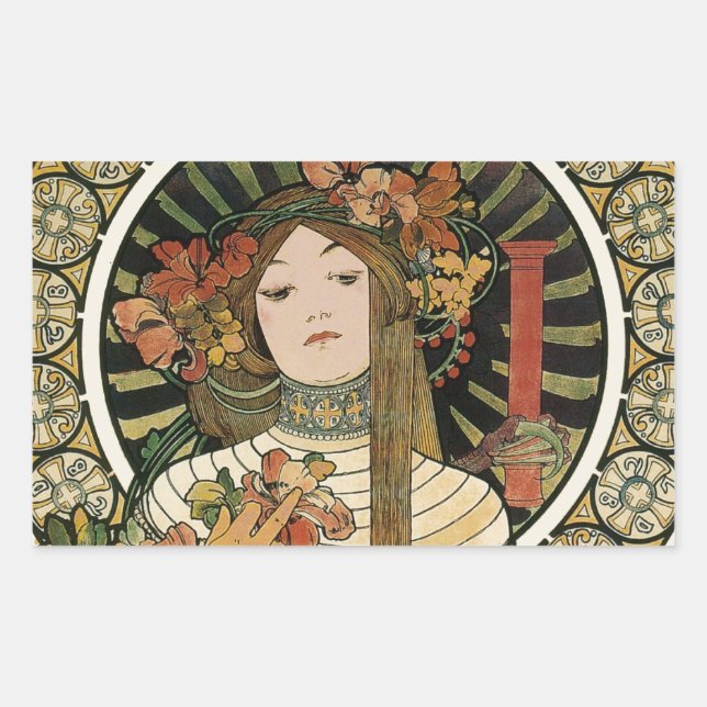 Adesivo Retangular Cartaz Vintage Trappistine Nouveau Alfonse Mucha (Frente)