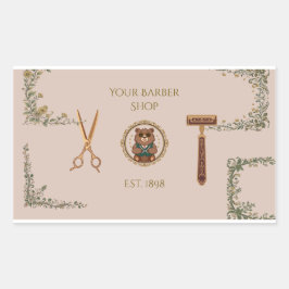 Adesivo Retangular Cartões de Visita de Barbearia Vintage