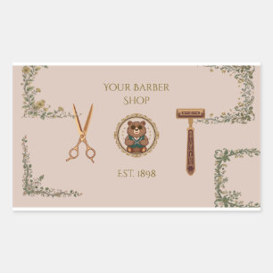 Adesivo Retangular Cartões de Visita de Barbearia Vintage