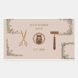 Adesivo Retangular Cartões de Visita de Barbearia Vintage