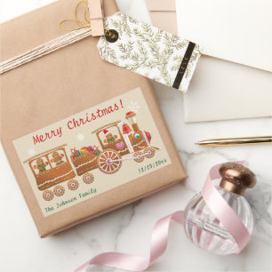 Adesivo Retangular Cartografia de Comboio de Natal Feliz para Biscoit