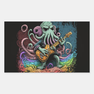 Adesivo Retangular Cartoon Cthulhu Rock 'n Roll