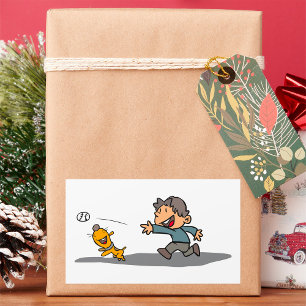 Adesivo Retangular Cartoon e Cachorro Brincando