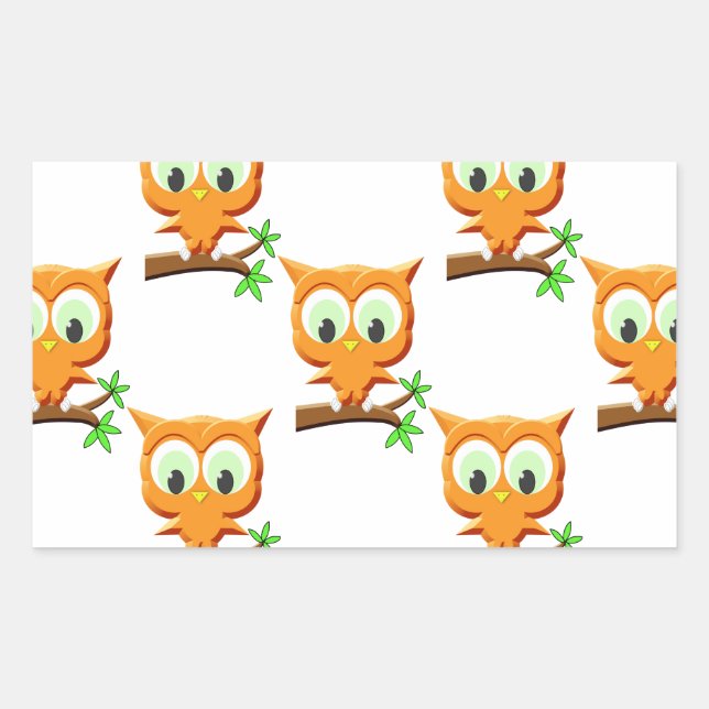 Adesivo Retangular Cartoon Little Owl No Padrão De Ramificação (Frente)