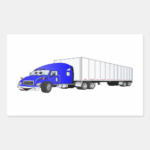 Adesivo Retangular Cartoon Semi Truck Blue Trailer