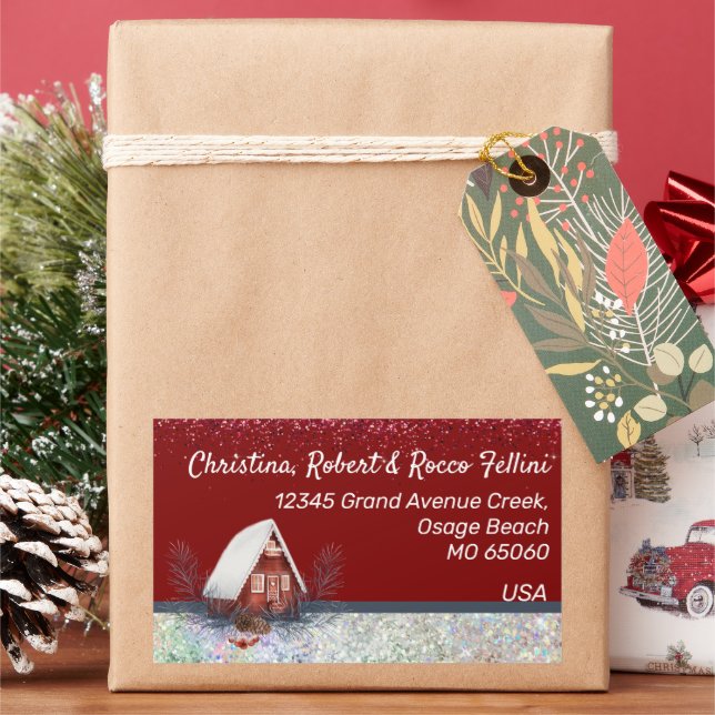 Adesivo Retangular Casa de neve com tema de inverno sob costume verme (Feriado)