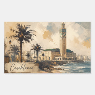 Adesivo Retangular Casablanca Marrocos Vetor Sticker Mesquita Hassa
