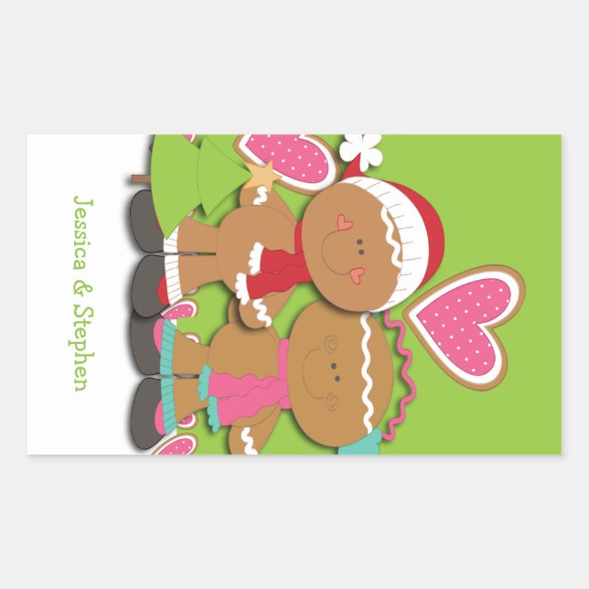 Adesivo Retangular Casal de Biscoito Gingerbird Natal (Frente)