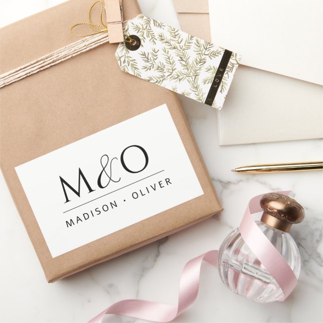 Adesivo Retangular Casal de Monograma Minimalista Moderno (Presentear)